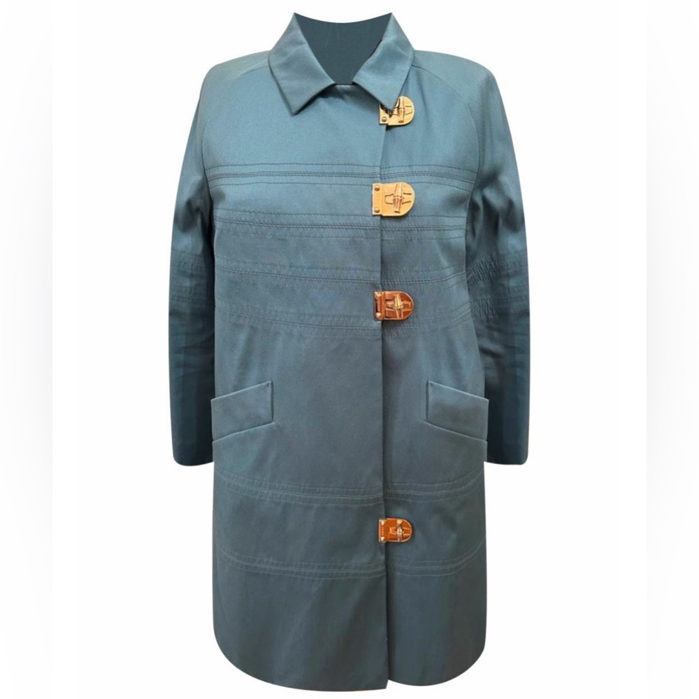 Vintage Gucci Teal Slate Cotton Coat with Sleek Toggle Closures